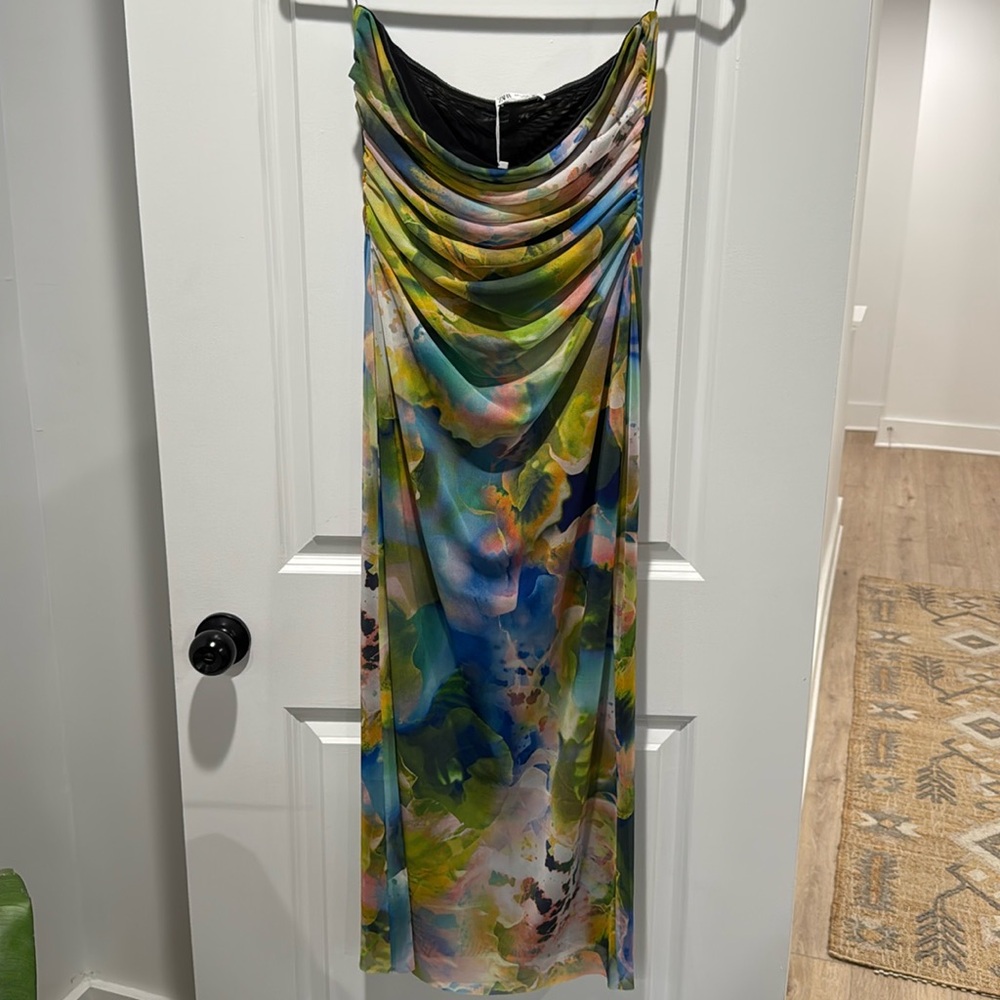 Zara Watercolor Strapless Dress
